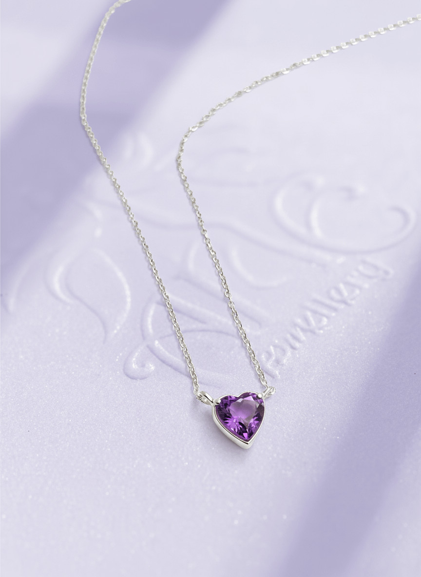 Dây chuyền Đá quý tự nhiên Amethyst tim - AME Jewellery