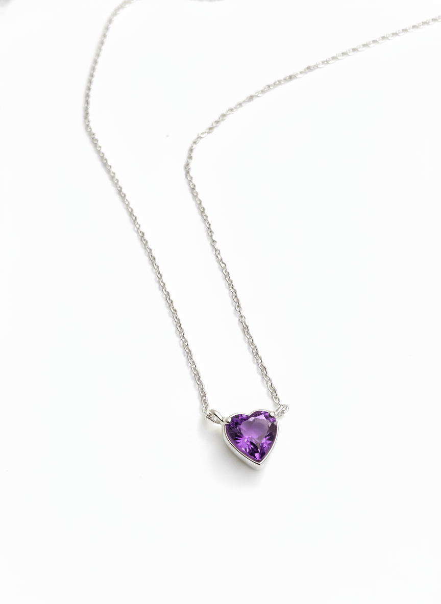 Dây chuyền Đá quý tự nhiên Heart-cut Amethyst Chain Necklace in Sterling Silver by AME Jewellery