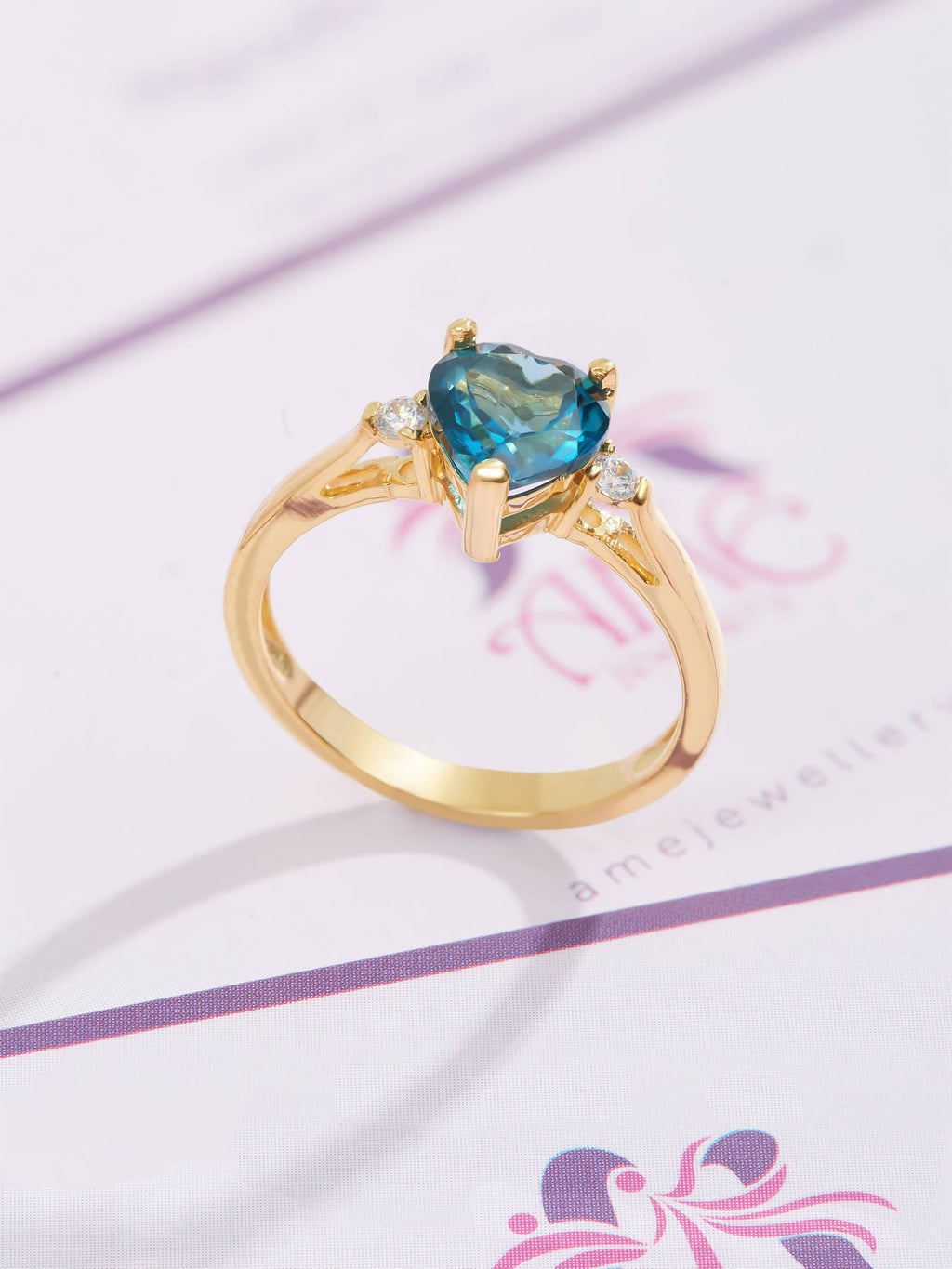 Nhẫn nữ Vàng Đá quý tự nhiên Heart-cut London Blue Topaz Ring in 14K Yellow Gold by AME Jewellery