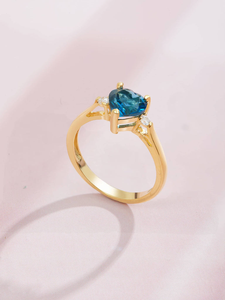 Nhẫn nữ Vàng Đá quý tự nhiên Heart-cut London Blue Topaz Ring in 14K Yellow Gold by AME Jewellery