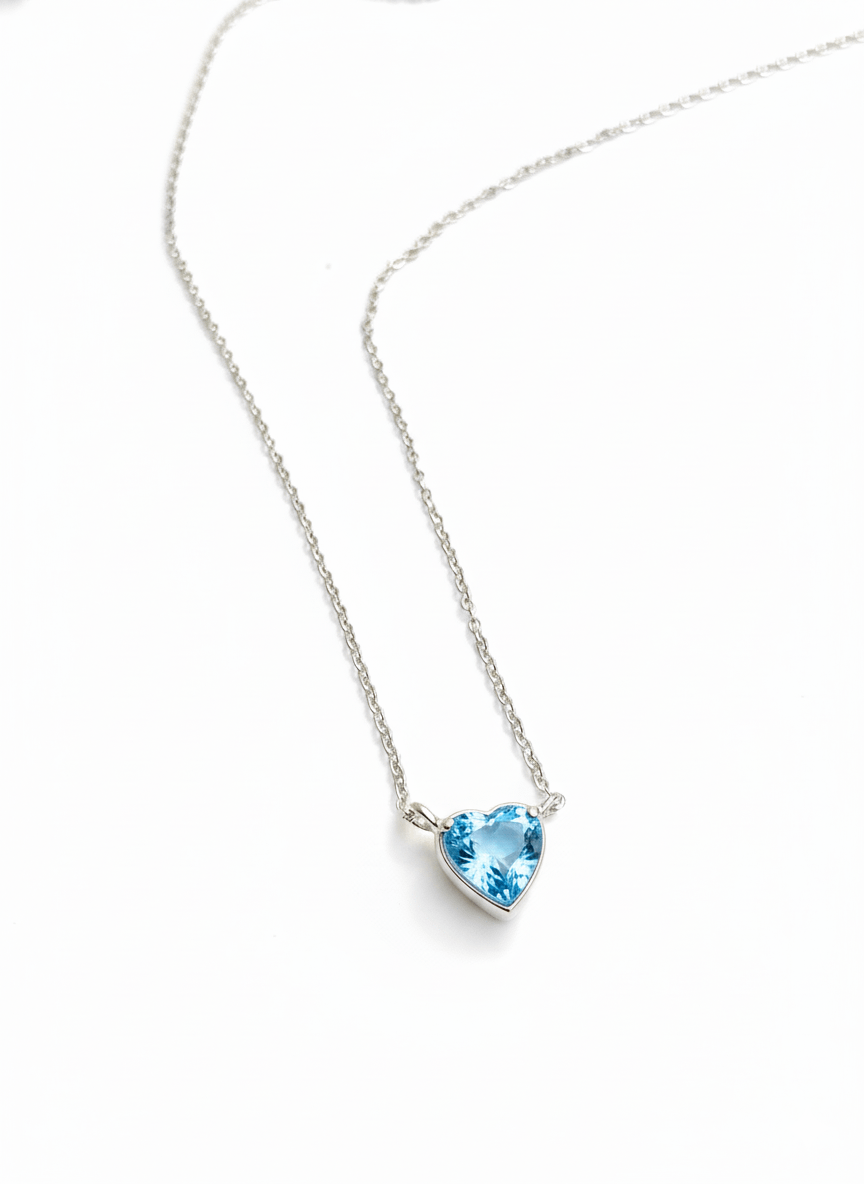 Dây chuyền Đá quý tự nhiên Heart-cut Blue Topaz Chain Necklace in Sterling Silver by AME Jewellery