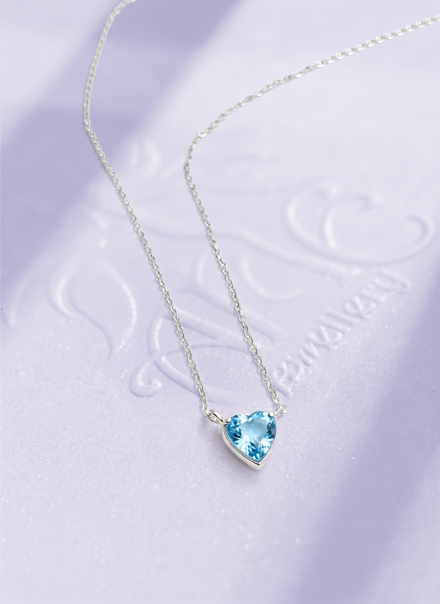 Dây chuyền Đá quý tự nhiên Heart-cut Blue Topaz Chain Necklace in Sterling Silver by AME Jewellery