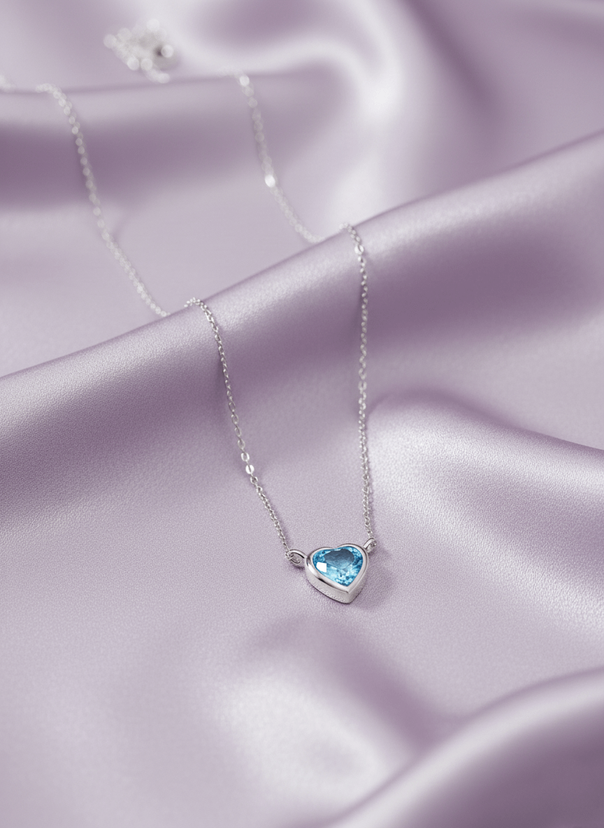 Dây chuyền Đá quý tự nhiên Heart-cut Blue Topaz Chain Necklace in Sterling Silver by AME Jewellery