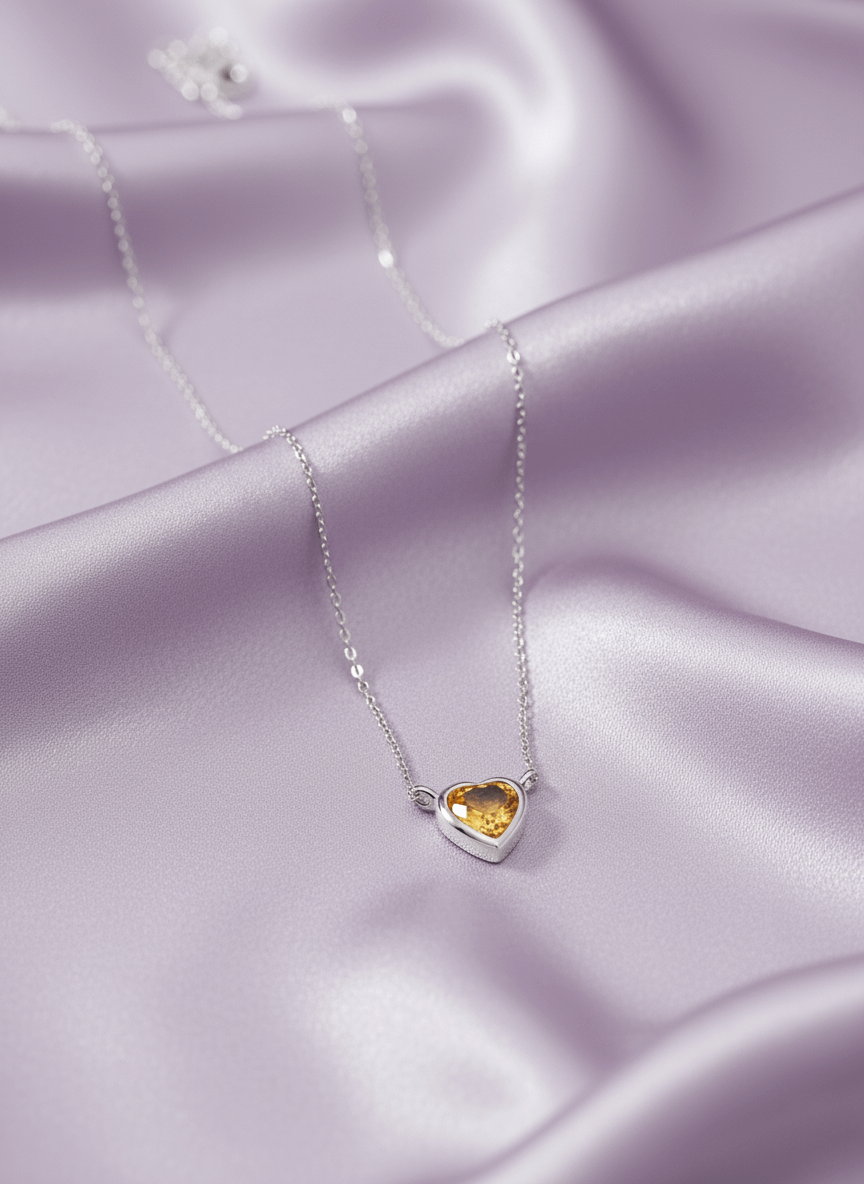 Dây chuyền Đá quý tự nhiên Heart-cut Citrine Chain Necklace in Sterling Silver by AME Jewellery