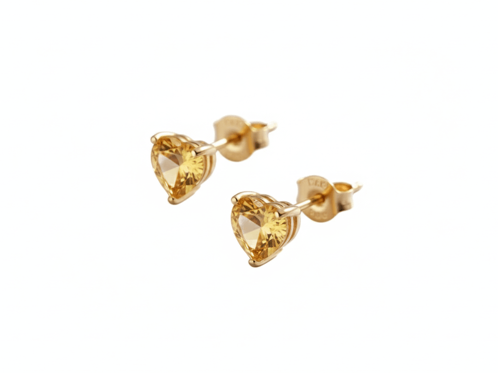 Bông tai Vàng Đá quý tự nhiên Heart Citrine Earrings in 14K Yellow Gold by AME Jewellery