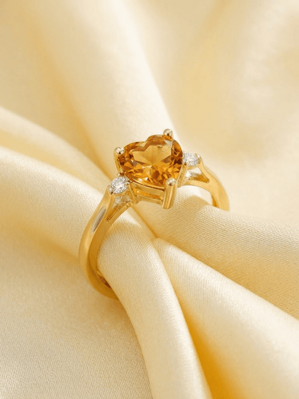 Nhẫn vàng đá quý tự nhiên Natural Heart Citrine Ring in 14K Yellow Gold by AME Jewellery