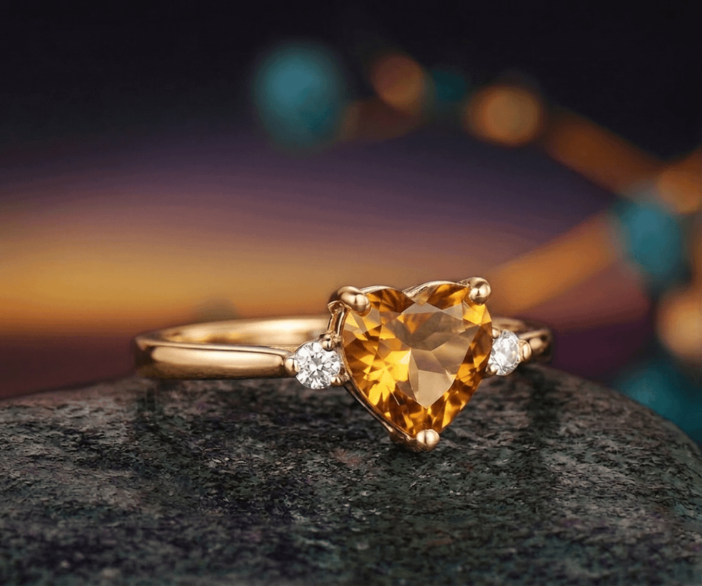 Nhẫn vàng đá quý tự nhiên Natural Heart Citrine Ring in 14K Yellow Gold by AME Jewellery