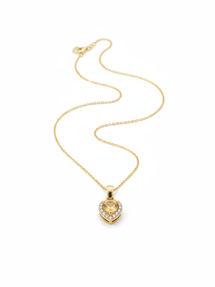 Mặt dây chuyền Vàng Đá quý tự nhiên Heart Citrine Halo Pendant Necklace in 14K Yellow Gold by AME Jewellery