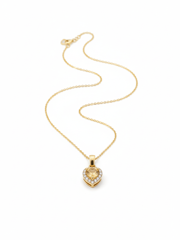 Mặt dây chuyền Vàng Đá quý tự nhiên Heart Citrine Halo Pendant Necklace in 14K Yellow Gold by AME Jewellery