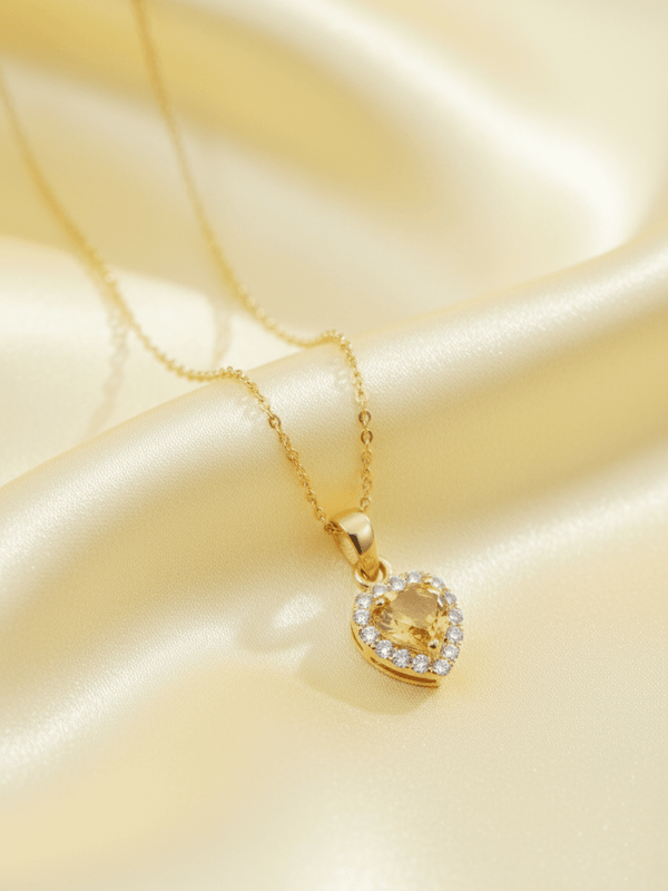Mặt dây chuyền Vàng Đá quý tự nhiên Heart Citrine Halo Pendant Necklace in 14K Yellow Gold by AME Jewellery