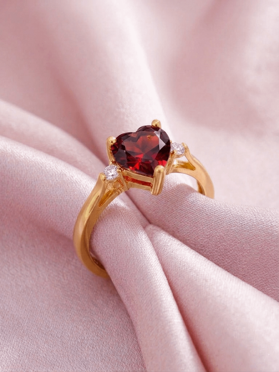 Nhẫn Vàng 14K Đá quý tự nhiên Red Garnet tim - AME Jewellery