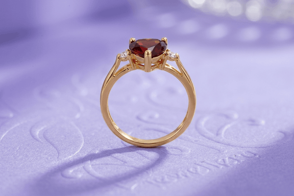 Natural Heart-cut Red Garnet Ring in 14K Yellow Gold - AME Jewellery