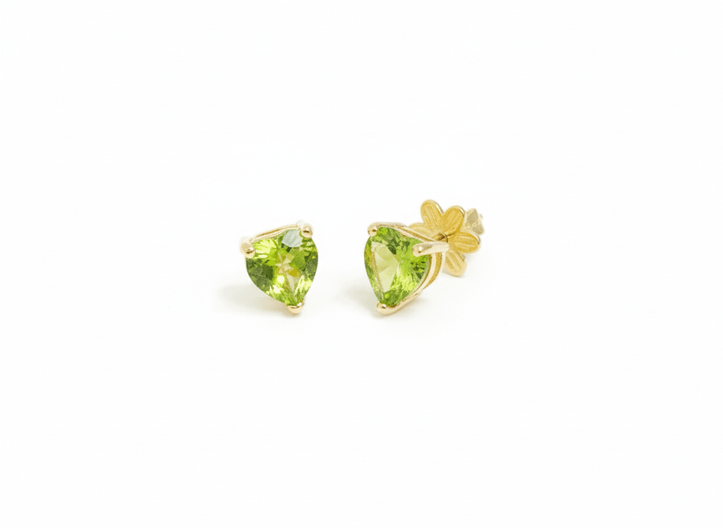 Bông tai Vàng Đá quý tự nhiên Heart Peridot Earrings in 14K Yellow Gold by AME Jewellery