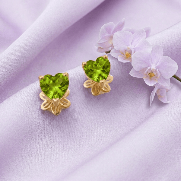 Natural Heart-cut Peridot Earrings in 14K Yellow Gold by AME Jewellery