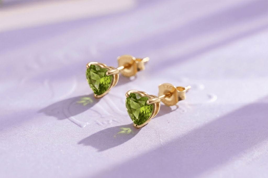 Natural Heart-cut Peridot Earrings in 14K Yellow Gold by AME Jewellery