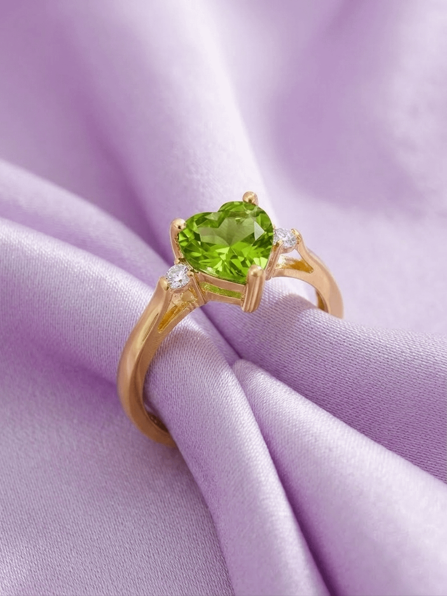 Nhẫn vàng đá quý tự nhiên Natural Heart Peridot Ring in 14K Yellow Gold by AME Jewellery