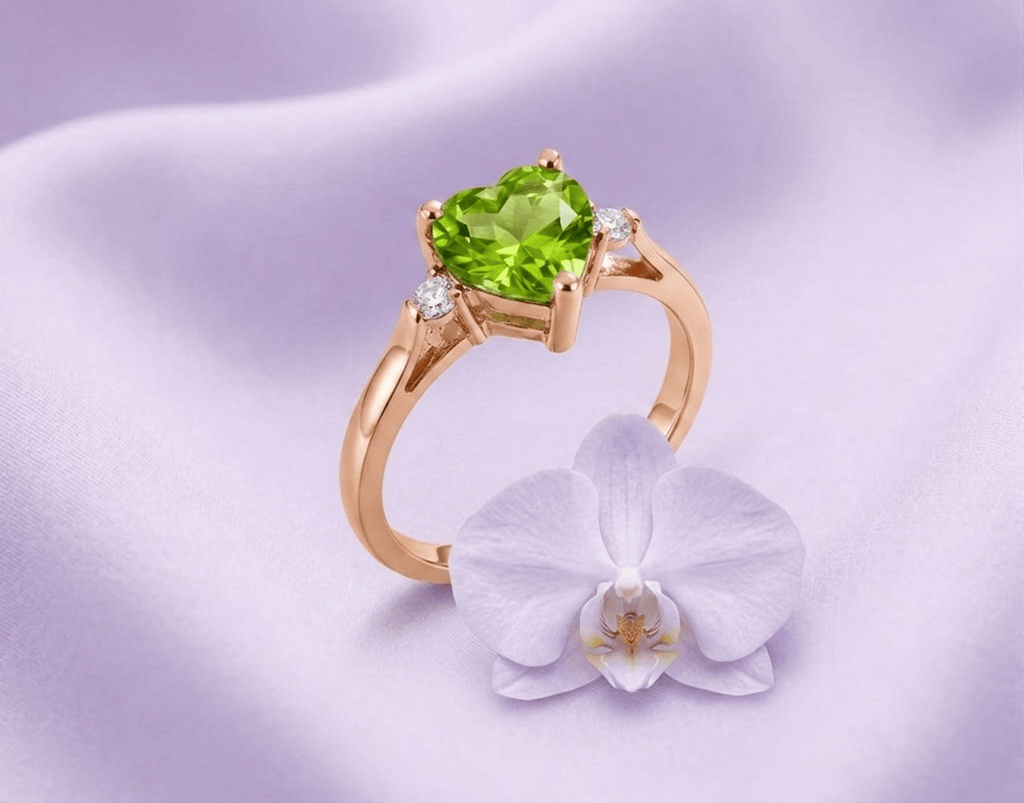 Nhẫn vàng đá quý tự nhiên Natural Heart Peridot Ring in 14K Yellow Gold by AME Jewellery