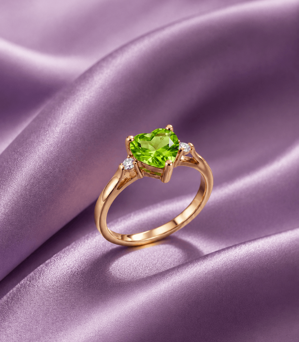 Natural Heart-cut Peridot Ring in 14K Yellow Gold - AME Jewellery