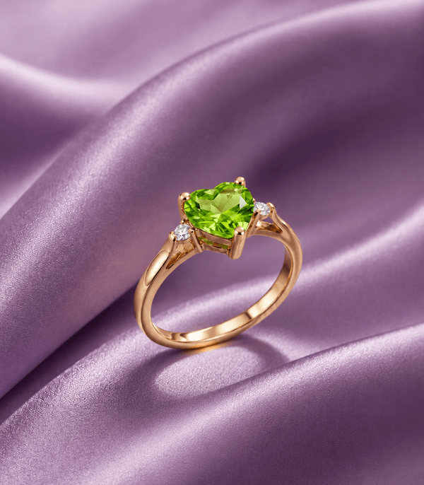 Natural Heart-cut Peridot Ring in 14K Yellow Gold - AME Jewellery