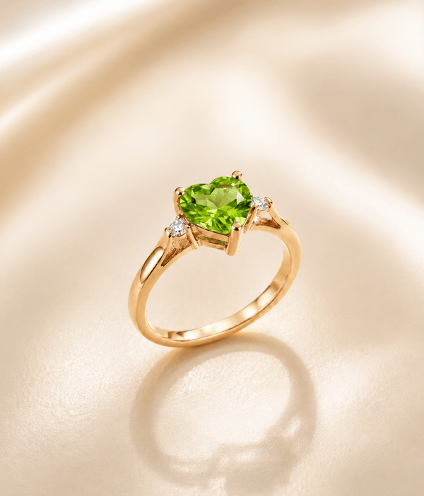 Bague solitaire en péridot taille cœur de en or jaune 14K - AME Jewellery
