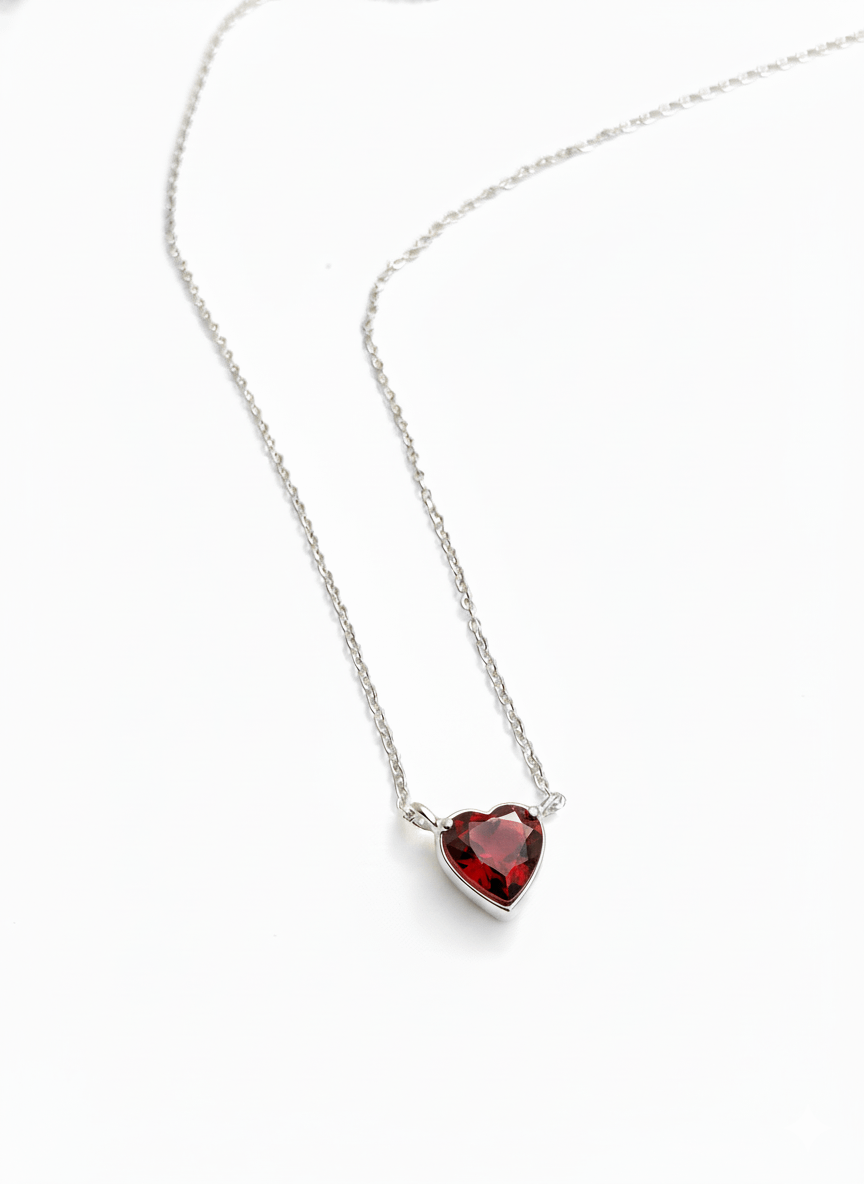 Dây chuyền Đá quý tự nhiên Heart-cut Red Garnet Chain Necklace in Sterling Silver by AME Jewellery