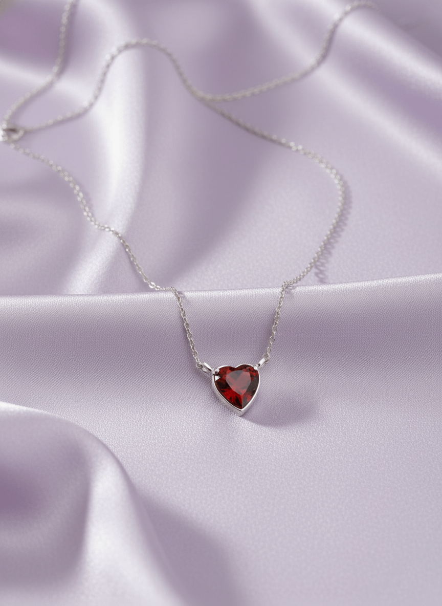 Dây chuyền Đá quý tự nhiên Heart-cut Red Garnet Chain Necklace in Sterling Silver by AME Jewellery