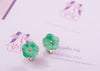 Burmese Jadeite Jade Carved Apricot Blossom Earrings in 14K Yellow Gold by AME Jewellery