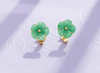  Burmese Jadeite Jade Carved Apricot Blossom Earrings in 14K Yellow Gold by AME Jewellery
