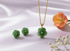 Burmese Jadeite Jade Carved Apricot Blossom Earrings in 14K Yellow Gold by AME Jewellery