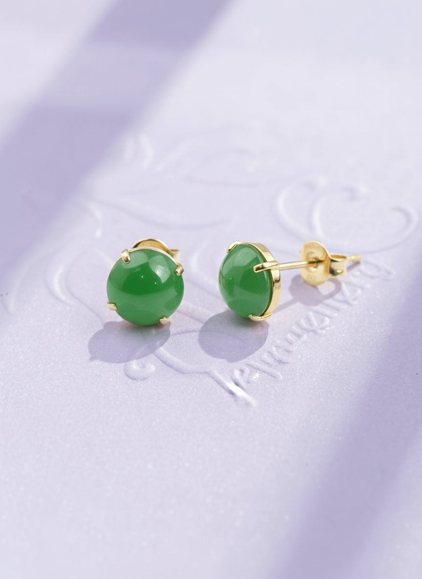 Bông tai Vàng 14K Cẩm thạch thiên nhiên Jadeite Jade Gold Earrings by AME Jewellery