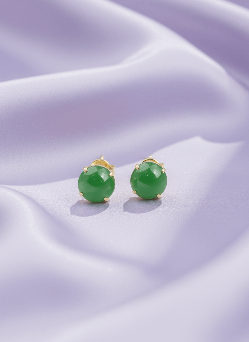 Bông tai Vàng 14K Cẩm thạch thiên nhiên Jadeite Jade Gold Earrings by AME Jewellery