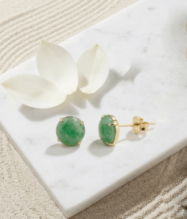Bông tai Vàng 14K Cẩm thạch thiên nhiên Jadeite Jade Gold Earrings by AME Jewellery