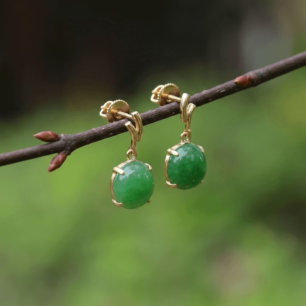 Burmese Jadeite Jade Earrings in 14K Yellow Gold by AME Jewellery. Burmese jadeite jade is the most beautiful in the World. Jade represents good luck, wealth, and fortune.