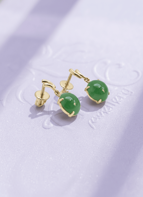 Bông tai Vàng Cẩm thạch thiên nhiên Burmese Jadeite Jade Earrings in 14K Yellow Gold by AME Jewellery