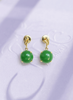 Bông tai Vàng Cẩm thạch thiên nhiên Burmese Jadeite Jade Earrings in 14K Yellow Gold by AME Jewellery
