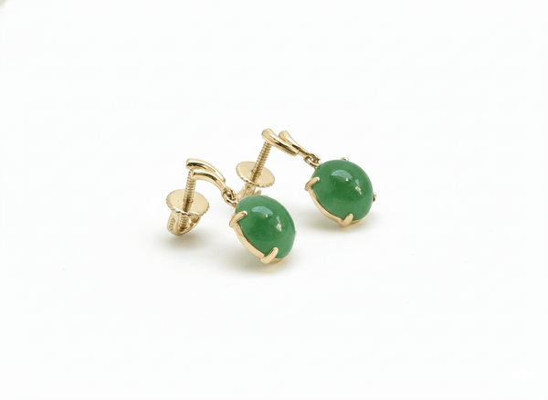 Bông tai Vàng Cẩm thạch thiên nhiên Burmese Jadeite Jade Earrings in 14K Yellow Gold by AME Jewellery