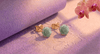 Boucles d'oreilles or jaune 14K jade jadeite de Birmanie fleur de rose - AME JEWELELRY