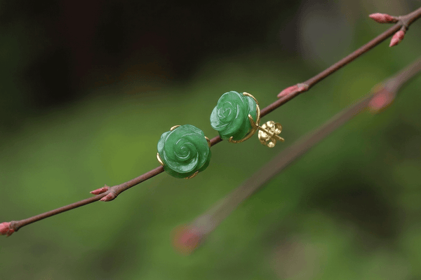 Inspired by the timeless beauty of roses, these elegant Burmese jade earrings are handcrafted in 14K yellow gold by AME Jewellery. In Asian culture, jade is a symbol of luck, wealth, and beauty.