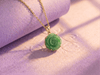 Myanmar Jadeite Jade Carved Rose Flower Pendant in 14K Yellow Gold by AME Jewellery