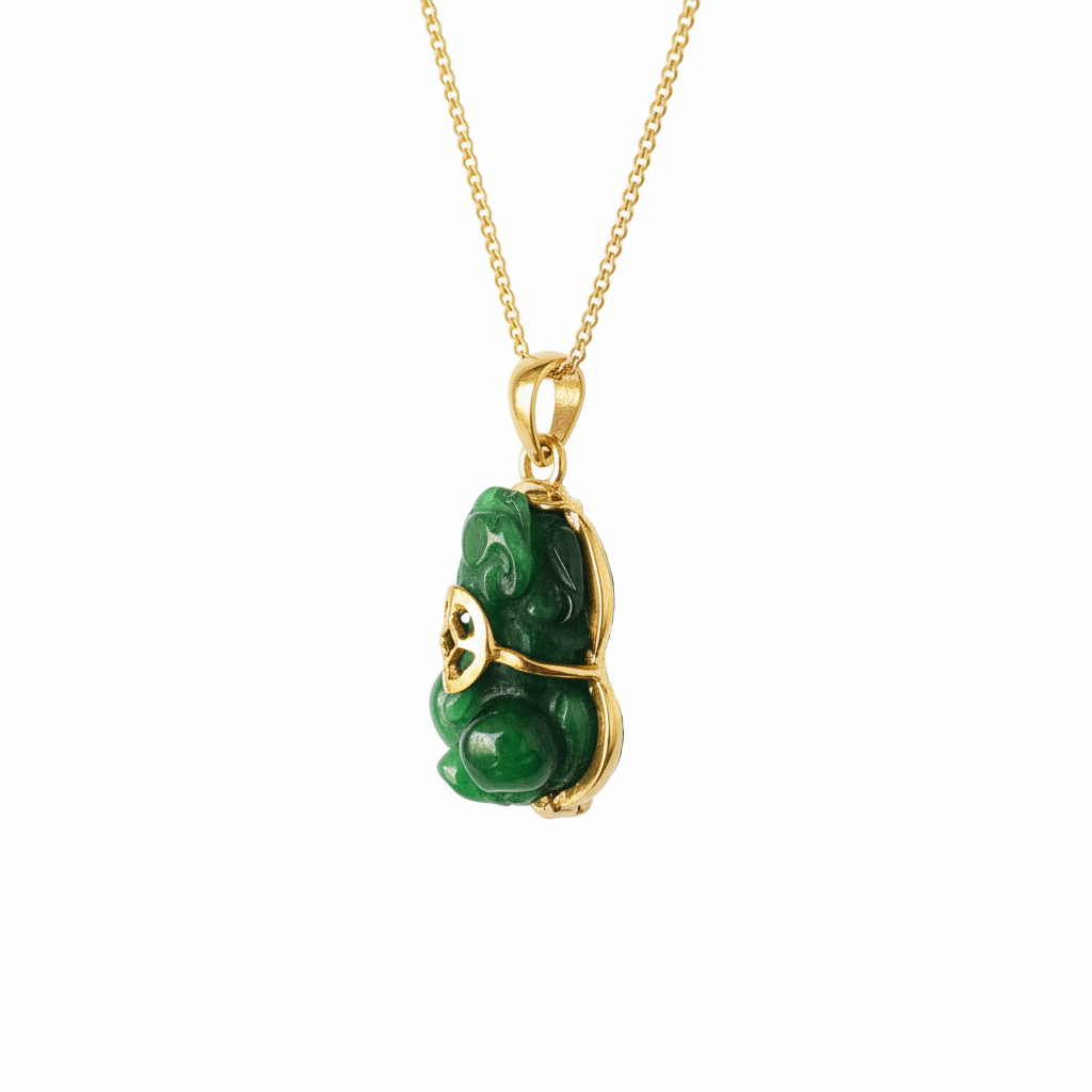 Mặt dây Vàng 14K Tỳ hưu đá Cẩm thạch thiên nhiên | Myanmar Carved Pixiu Jadeite Jade Gold Pendant | AME Jewellery Jewellery