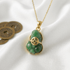 Natural Jadeite Pixiu Pendant with Lucky Coin in 14K Yellow Gold - AME Jewellery