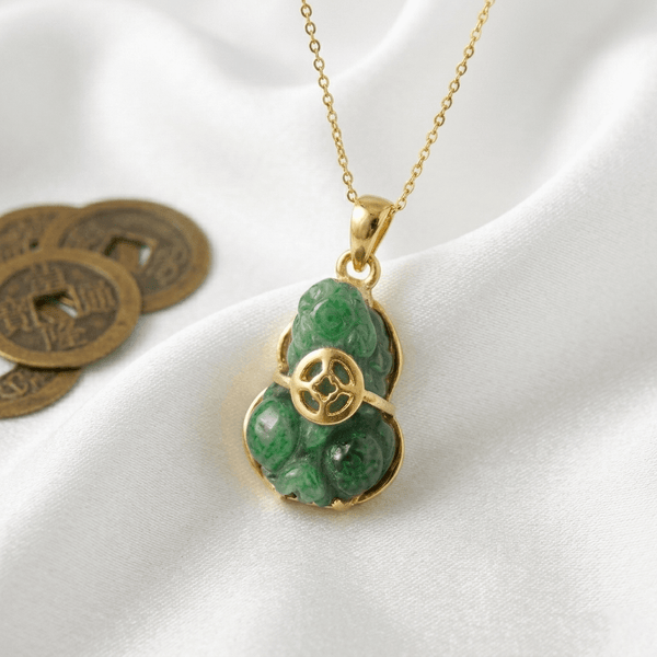 Natural Jadeite Pixiu Pendant with Lucky Coin in 14K Yellow Gold - AME Jewellery