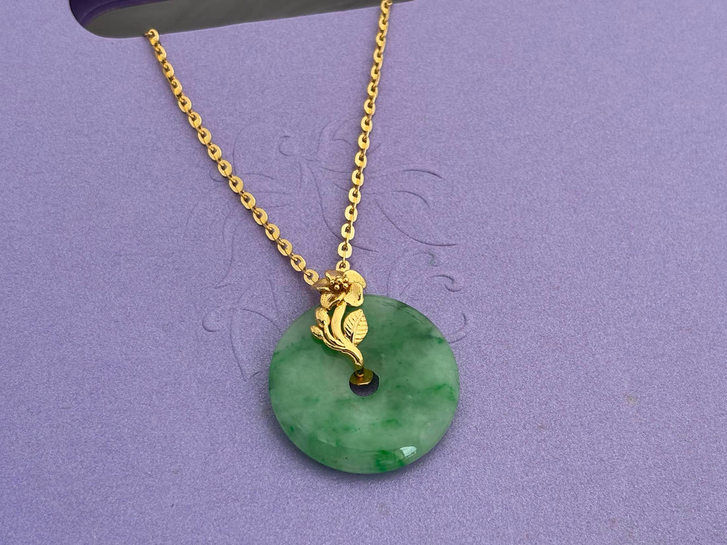 Mặt dây Vàng 14K Đồng Điếu Cẩm thạch | Donut Circle Jadeite Jade Gold Pendant | AME Jewellery