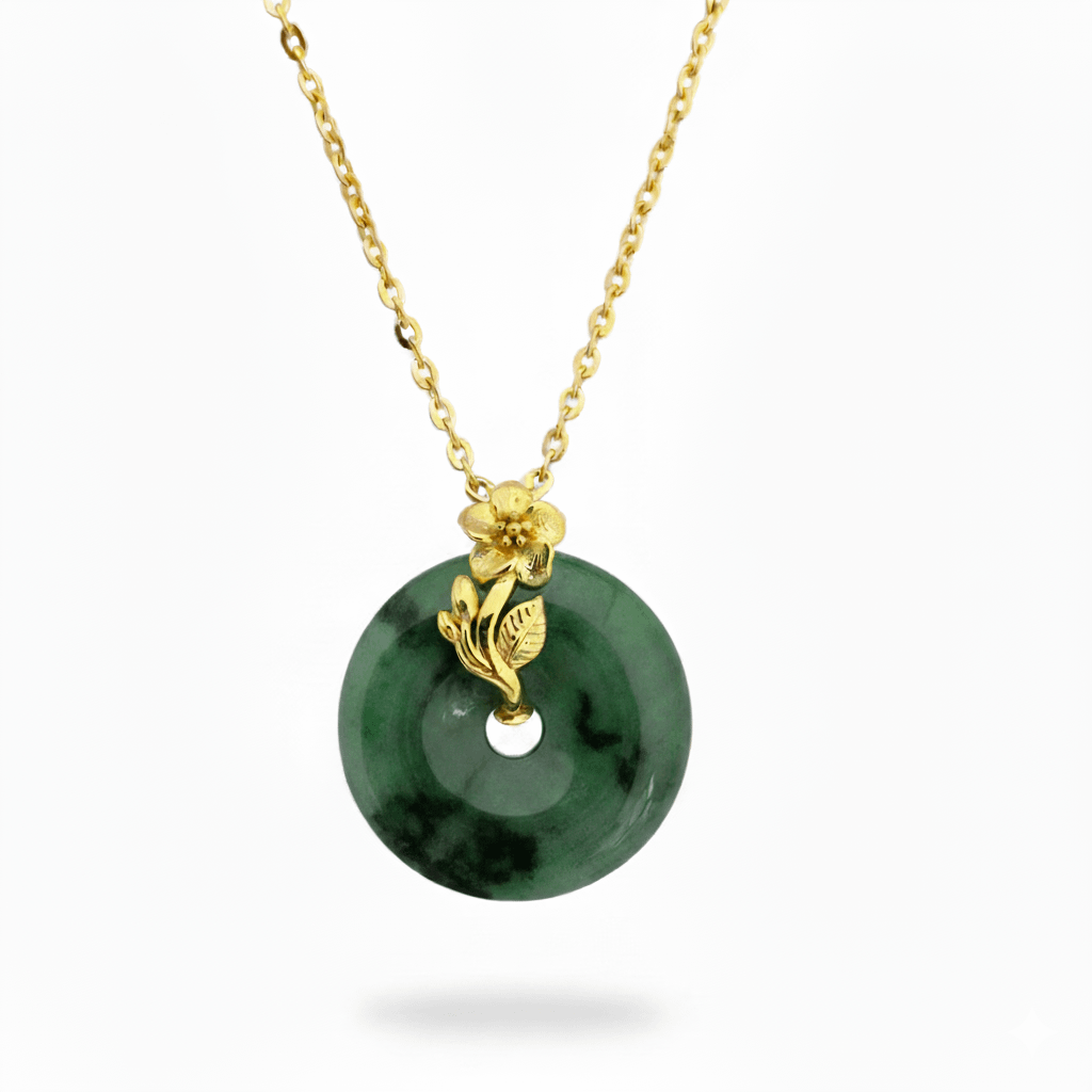 Mặt dây Vàng 14K Đồng Điếu Cẩm thạch | Donut Circle Jadeite Jade Gold Pendant | AME Jewellery