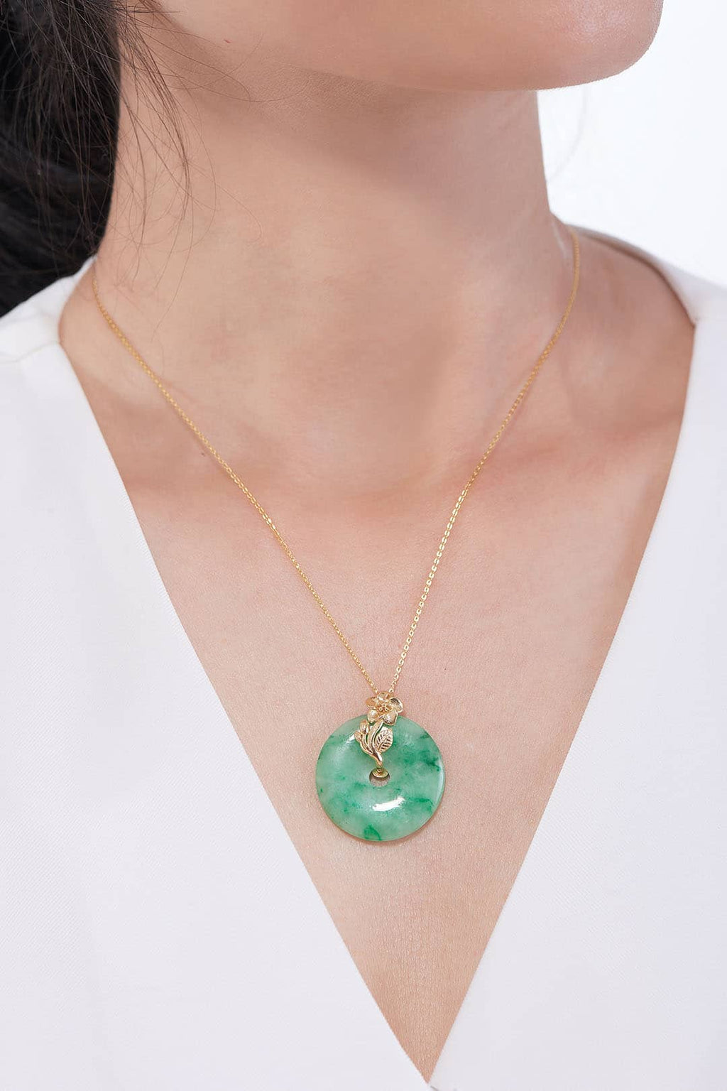 Mặt dây Vàng 14K Đồng Điếu Cẩm thạch | Donut Circle Jadeite Jade Gold Pendant | AME Jewellery