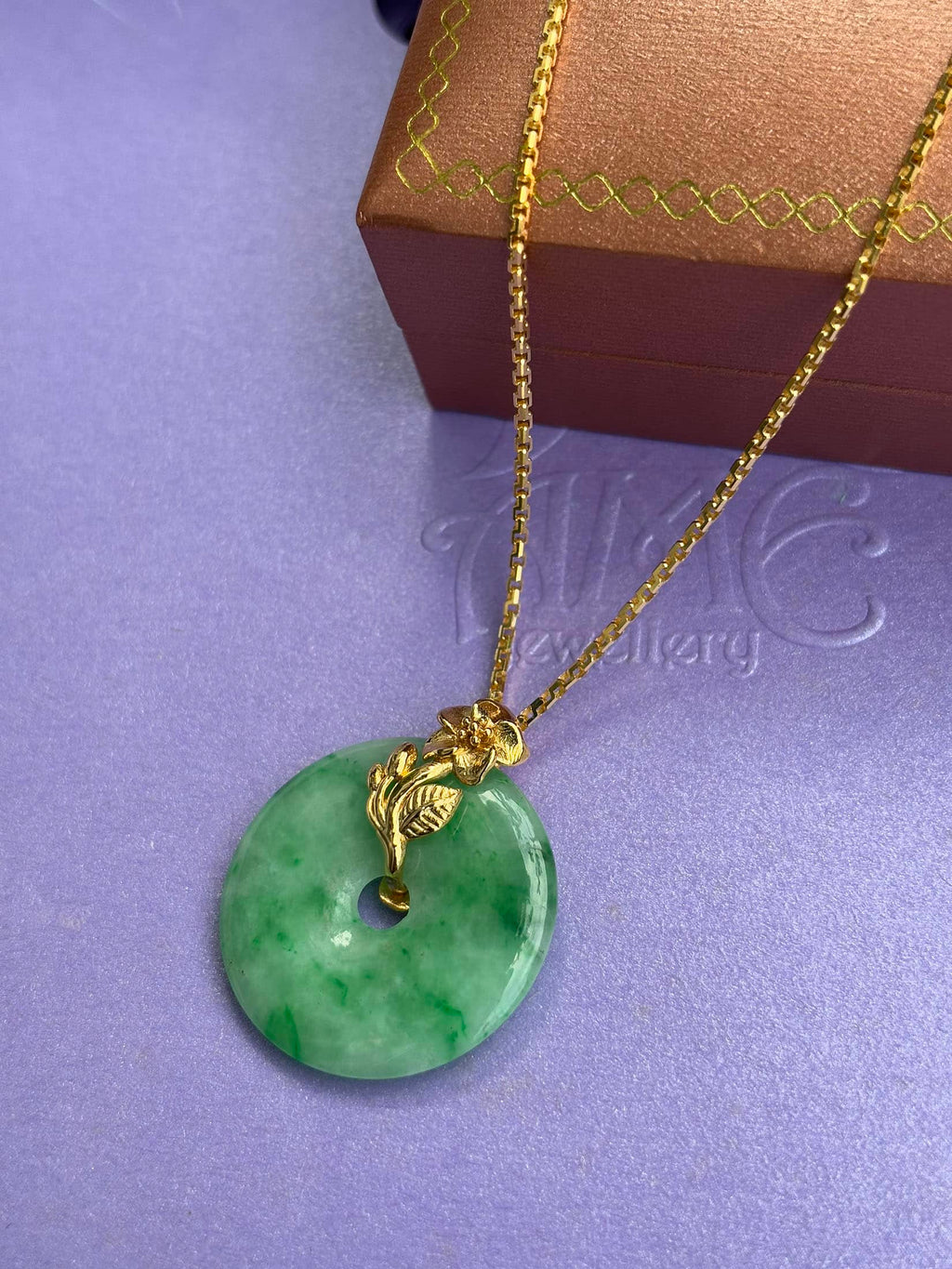 Mặt dây Vàng 14K Đồng Điếu Cẩm thạch | Donut Circle Jadeite Jade Gold Pendant | AME Jewellery