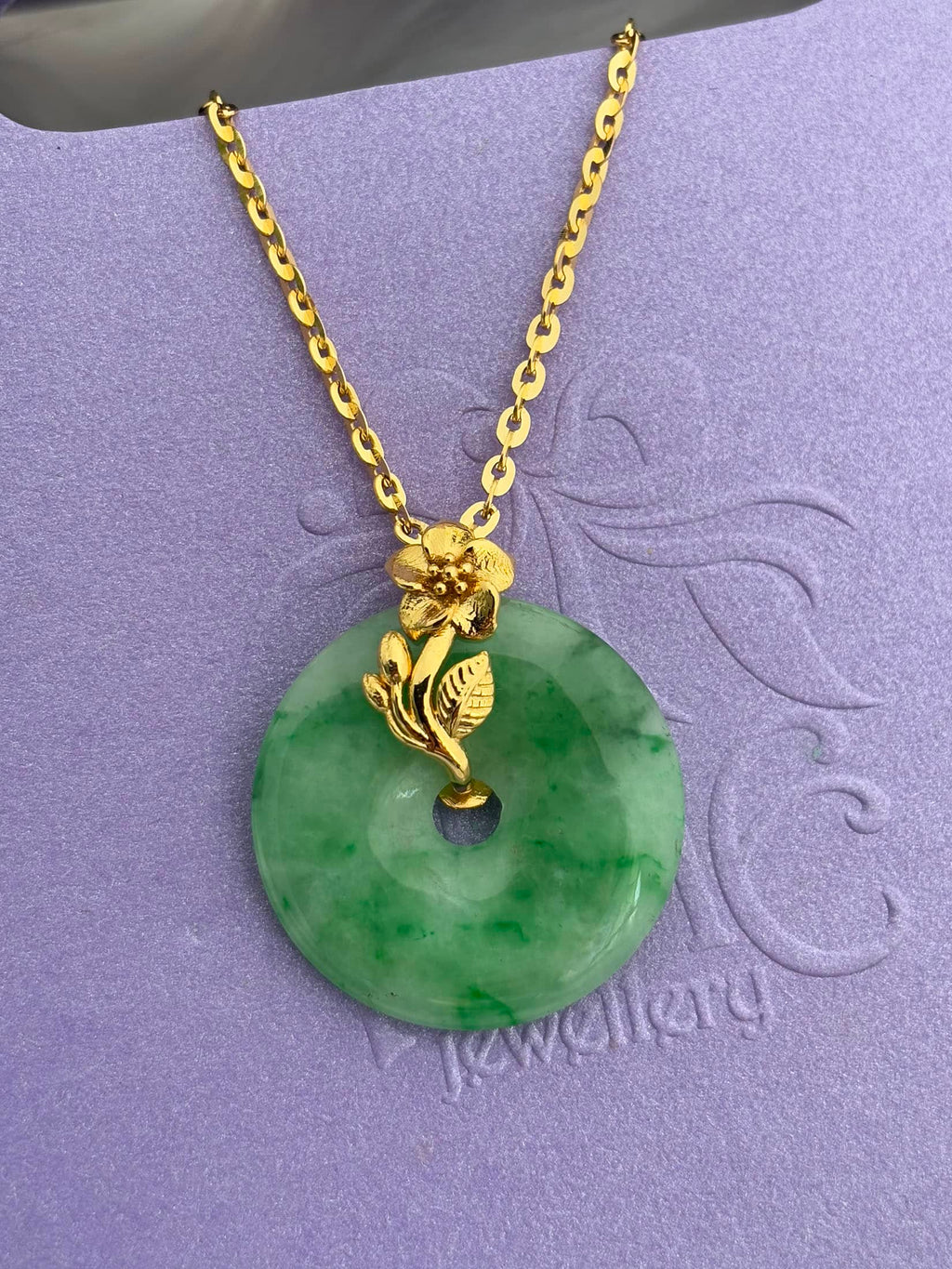 Mặt dây Vàng 14K Đồng Điếu Cẩm thạch | Donut Circle Jadeite Jade Gold Pendant | AME Jewellery