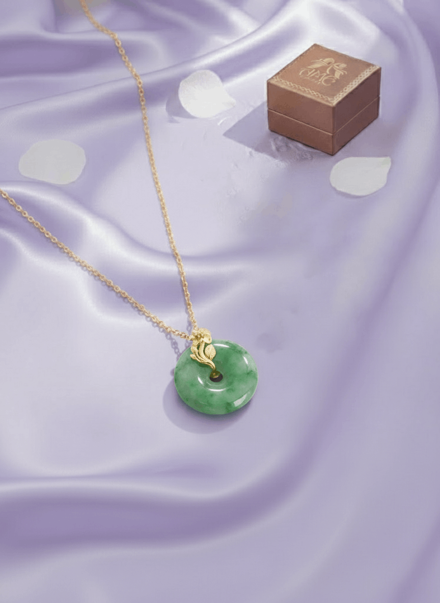 Mặt dây Vàng 14K Đồng Điếu Cẩm thạch | Donut Circle Jadeite Jade Gold Pendant | AME Jewellery