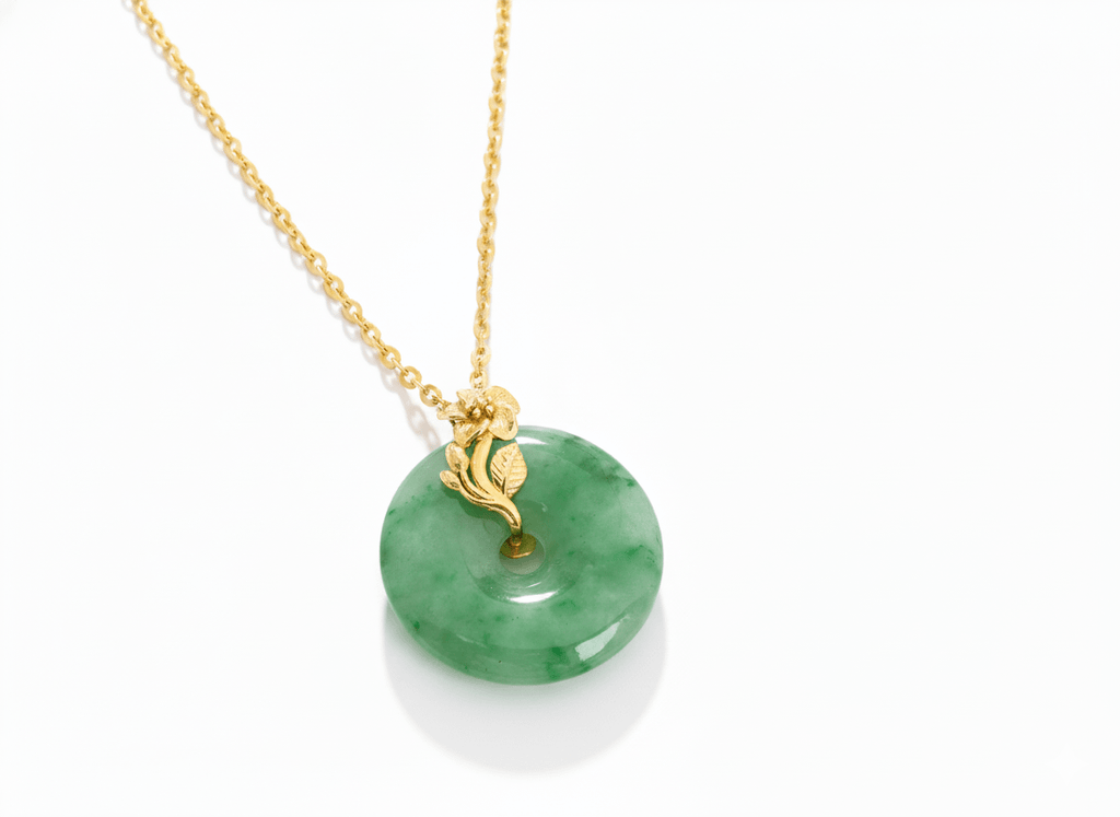 Mặt dây Vàng 14K Đồng Điếu Cẩm thạch | Donut Circle Jadeite Jade Gold Pendant | AME Jewellery
