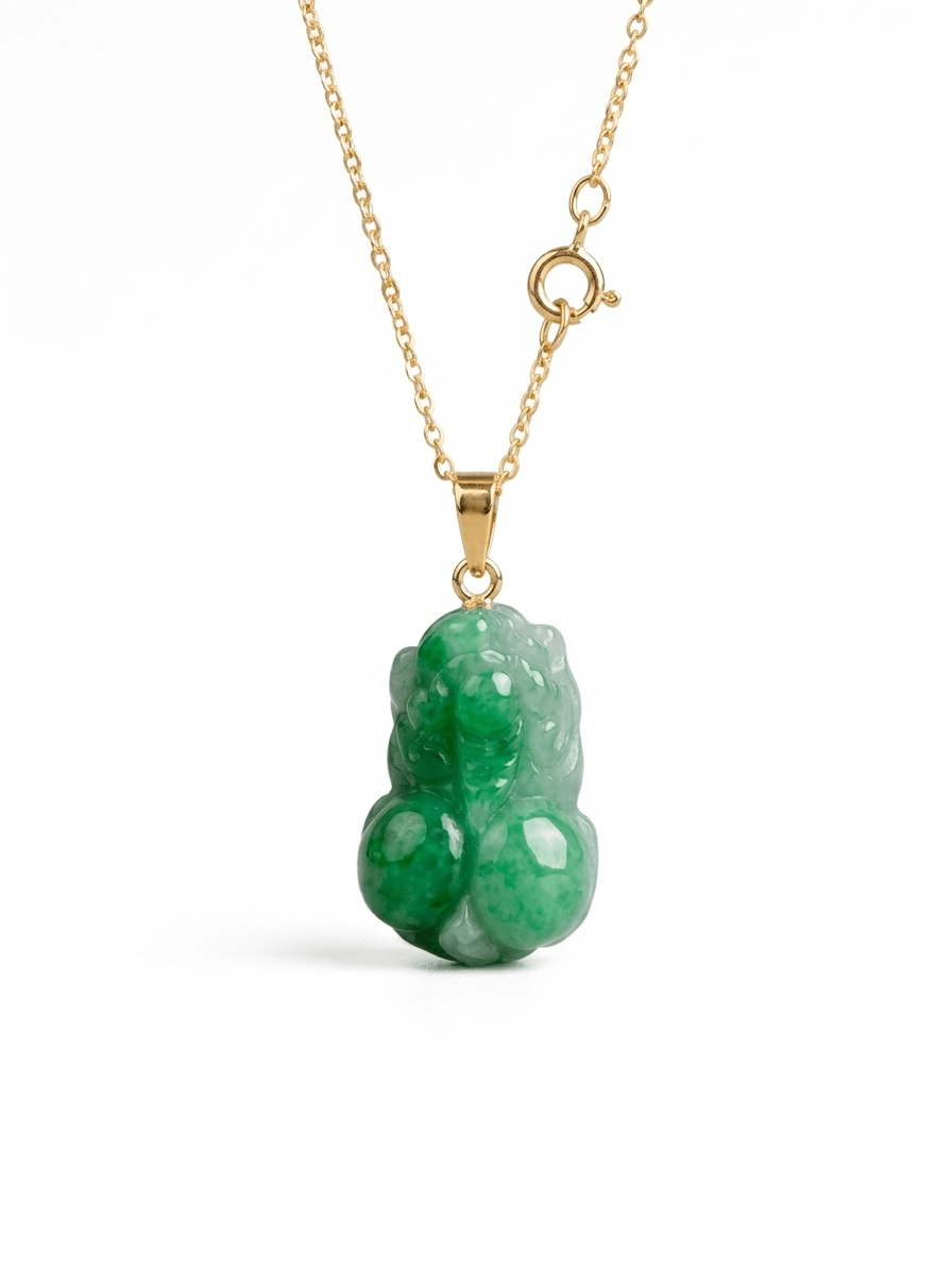 Mặt dây Vàng 14K Tỳ hưu đá Cẩm thạch thiên nhiên | Myanmar Carved Pixiu Jadeite Jade Gold Pendant | AME Jewellery Jewellery